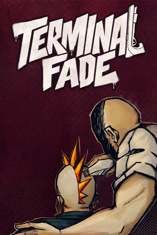 Terminal Fade cover art: a barber shaving a customer's flaming mohawk